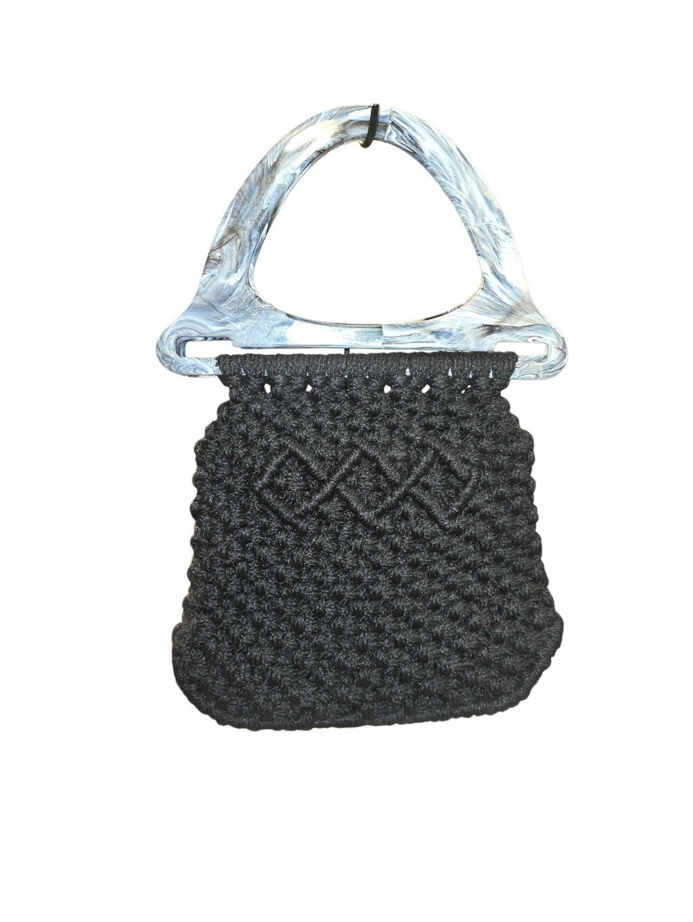 Black Crochet Handbag with Marble Top Handles